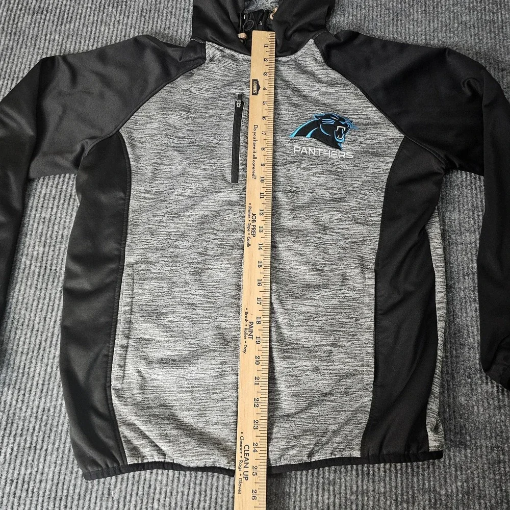 Carolina Panthers Jacket Mens Medium Gray Black NFL Football Full Zip Hooded NFL